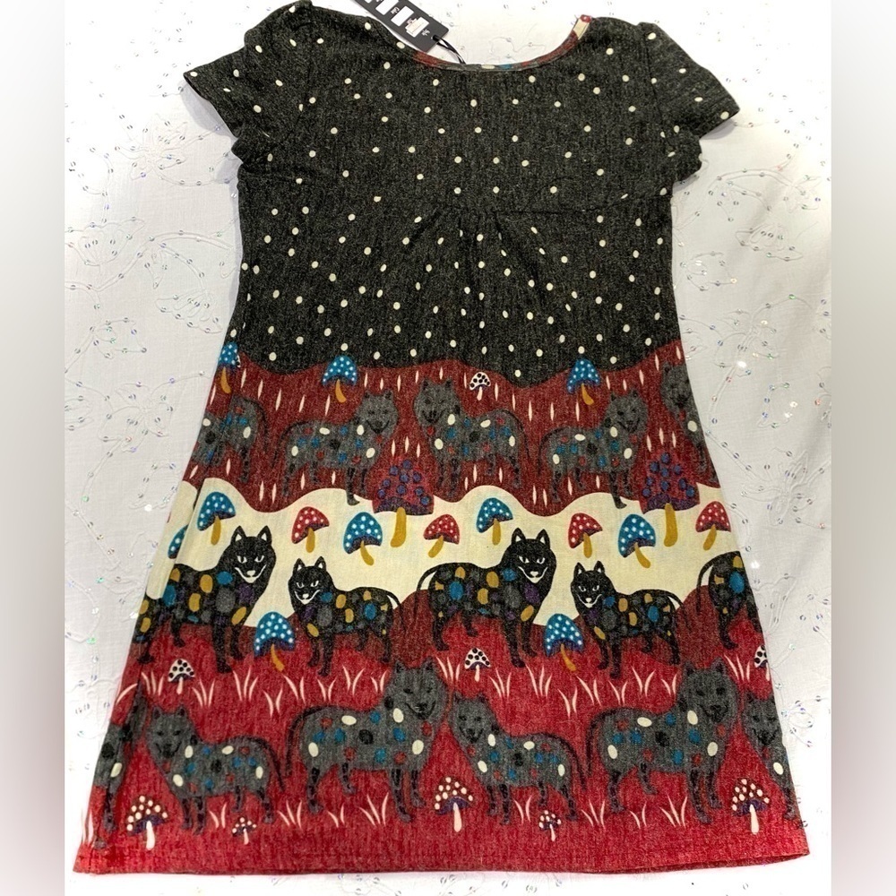 NWT Indulgence London Babydoll Short Sleeve Sweater Dress -“In the woods” -Small - Picture 4 of 6